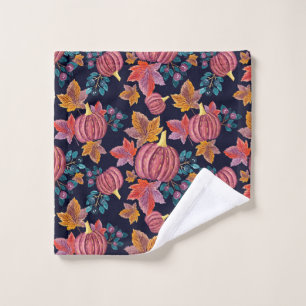 Herfst Navy Pumpkin laat Waterverf patroon voorbij Washandje