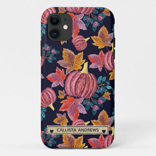 Herfst Navy Pumpkin - Monogram Waterverf iPhone 11 Hoesje