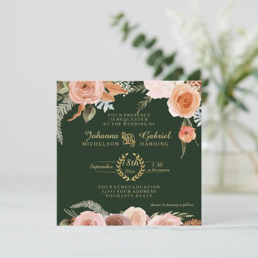 Herfst Neutral Blush Floral Foliage Forest Green Kaart (Staand voorkant)