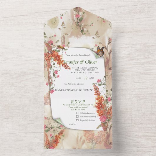 Herfst Neutral-toned Elegant thema All In One Uitnodiging (Binnen)