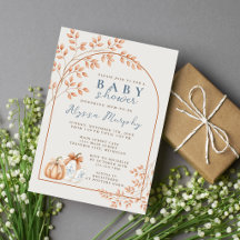 Herfst Neutrale Pompoenen Stof Blauw Baby Shower