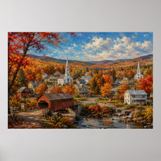 Herfst New England Dorpsschilderij Poster