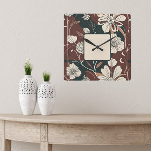 Herfst Noir Bloesems Wandklok Vierkante Klok