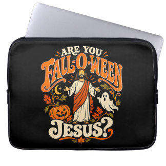 Herfst-O-Ween Jezus Christelijke Halloween Pompoen Laptop Sleeve