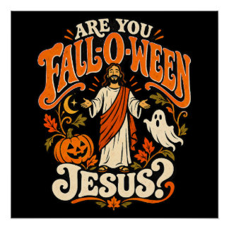 Herfst-O-Ween Jezus Christelijke Halloween Pompoen Perfect Poster