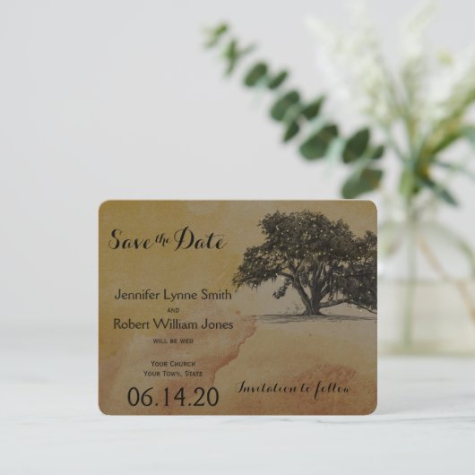 Herfst Oak Boom Lights Weddenschap Save the Date (Staand voorkant)
