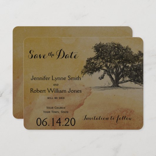 Herfst Oak Boom Lights Weddenschap Save the Date (Voorkant / Achterkant)