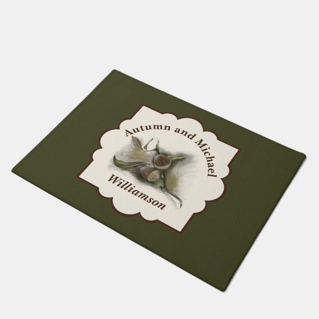 Herfst Oak Leaf en Acorn Personalized Deurmat (Schuin)