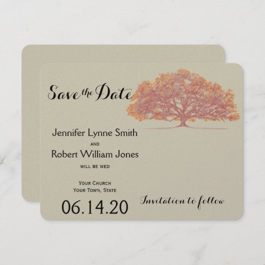 Herfst Oak Tree Weddenschap Save the Date (Voorkant / Achterkant)