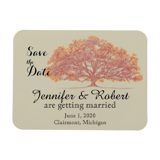 Herfst Oak Tree Weddenschap Save the Date Magneet (Horizontaal)