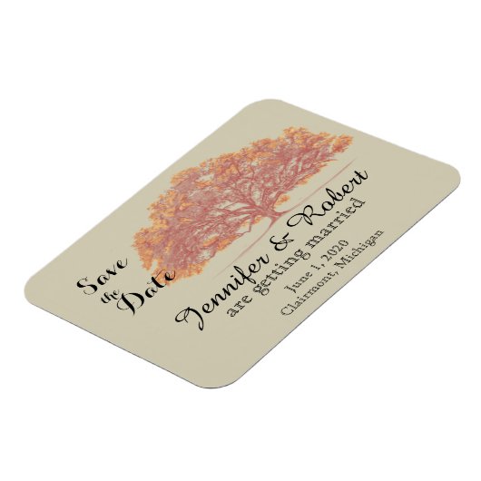 Herfst Oak Tree Weddenschap Save the Date Magneet (Linkerzijde)