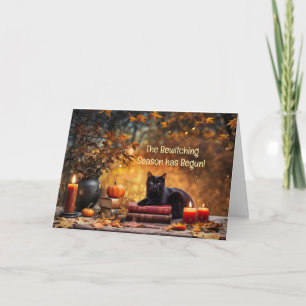 Herfst- of najaarsequinox Schattige Zwarte Kat Kaart
