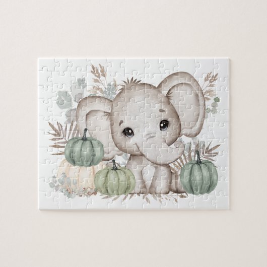 Herfst olifant en pompoenen puzzel legpuzzel (Horizontaal)