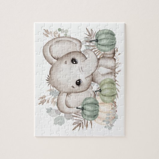 Herfst olifant en pompoenen puzzel legpuzzel (Verticaal)