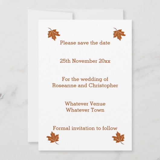 Herfst ontwerp bruiloft save the date (Achterkant)