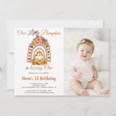 Herfst Onze Kleine Pompoen 1e Verjaardagsfeestfoto Kaart (Voorkant)