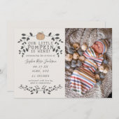 Herfst Onze kleine pompoengeboorte Baby Aankondigi (Voorkant / Achterkant)