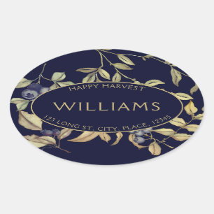 Herfst Oogst Bladeren & Bessen  Ovale Sticker