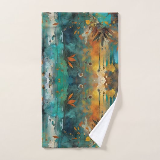 Herfst Oogst Blauwgroen Roest Goud Abstract Bad Handdoek (Handdoek)