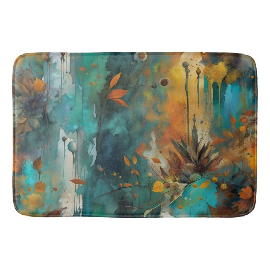 Herfst Oogst Blauwgroen Roest Goud Abstract Badmat (Voorkant)