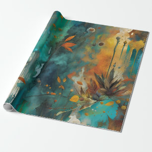 Herfst Oogst Blauwgroen Roest Goud Abstract Cadeaupapier
