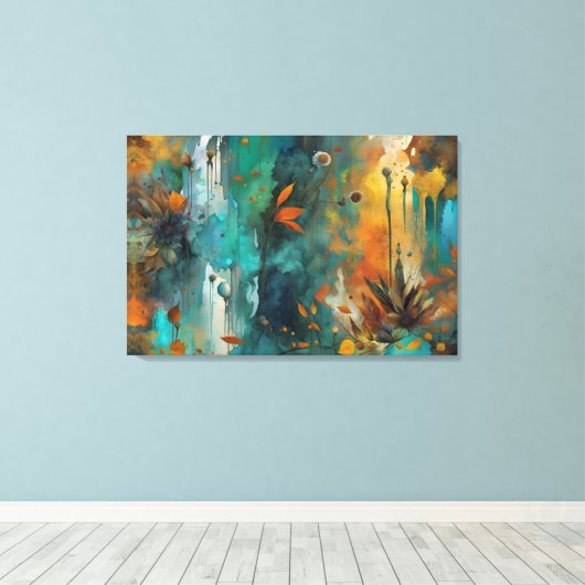 Herfst Oogst Blauwgroen Roest Goud Abstract Canvas Afdruk (Insitu (Houten vloer))
