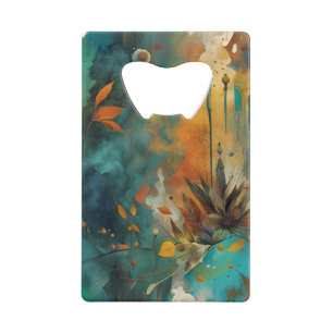 Herfst Oogst Blauwgroen Roest Goud Abstract Kredietkaart Flessenopener