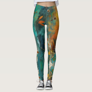 Herfst Oogst Blauwgroen Roest Goud Abstract Leggings