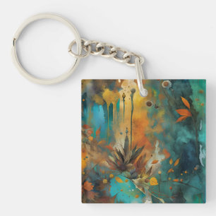 Herfst Oogst Blauwgroen Roest Goud Abstract Sleutelhanger