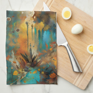 Herfst Oogst Blauwgroen Roest Goud Abstract Theedoek