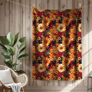 Herfst Oogst Bloemen Pompoen Fleece Deken