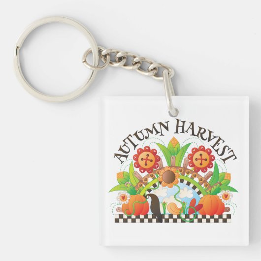 Herfst Oogst Folk Art Pompoen en Zonnebloem Herfst Sleutelhanger (Voorkant)