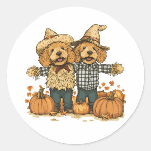 Herfst Oogst Goldendoodle Honden Ronde Sticker