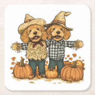 Herfst Oogst Goldendoodle Honden Vierkante Kartonnen Onderzetter