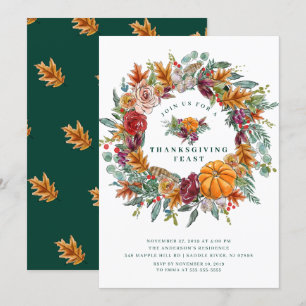 Herfst Oogst Krans Thanksgiving Dinner Party Kaart