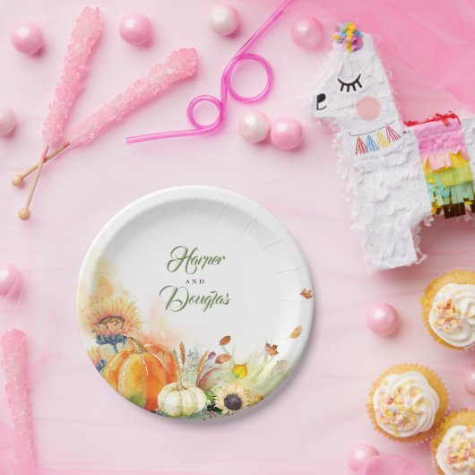 Herfst Oogst Pompoenen en Zonnebloemen Rustiek Papieren Bordje (Feest)