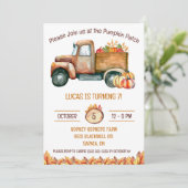 Herfst oogst truck, pompoen patch, verjaardagsfees kaart (Staand voorkant)