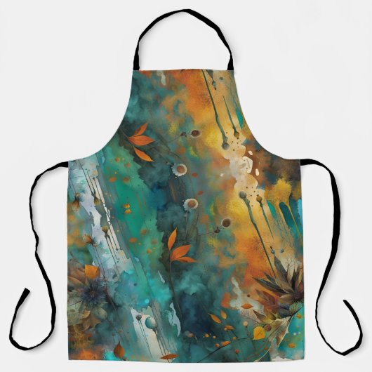 Herfst Oogst Verf Abstract Blauwgroen Roest Goud Schort (Voorkant)