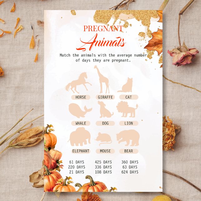 Herfst Oogst Zwanger Dieren Baby shower Game (Creator heeft geüpload)