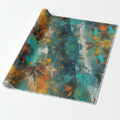 Herfst oogstverf Blauwgroen Rust Gold Abstract Cadeaupapier (Uitgerold)