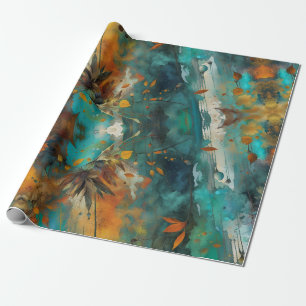 Herfst oogstverf Blauwgroen Rust Gold Abstract Cadeaupapier