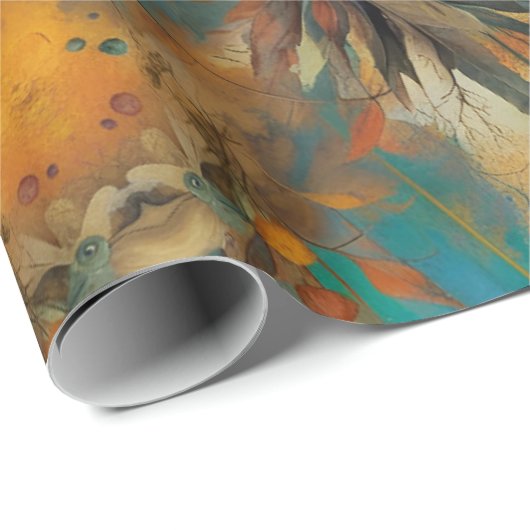 Herfst oogstverf Blauwgroen Rust Gold Abstract Cadeaupapier (Rol Hoek)