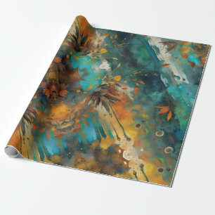 Herfst oogstverf Blauwgroen Rust Gold Abstract Cadeaupapier