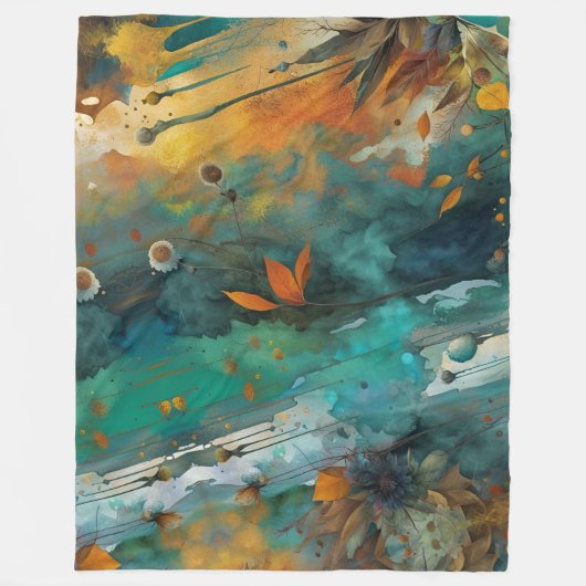 Herfst oogstverf Blauwgroen Rust Gold Abstract Fleece Deken (Voorkant)