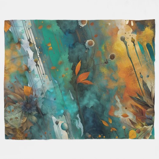 Herfst oogstverf Blauwgroen Rust Gold Abstract Fleece Deken (Voorkant (Horizontaal))