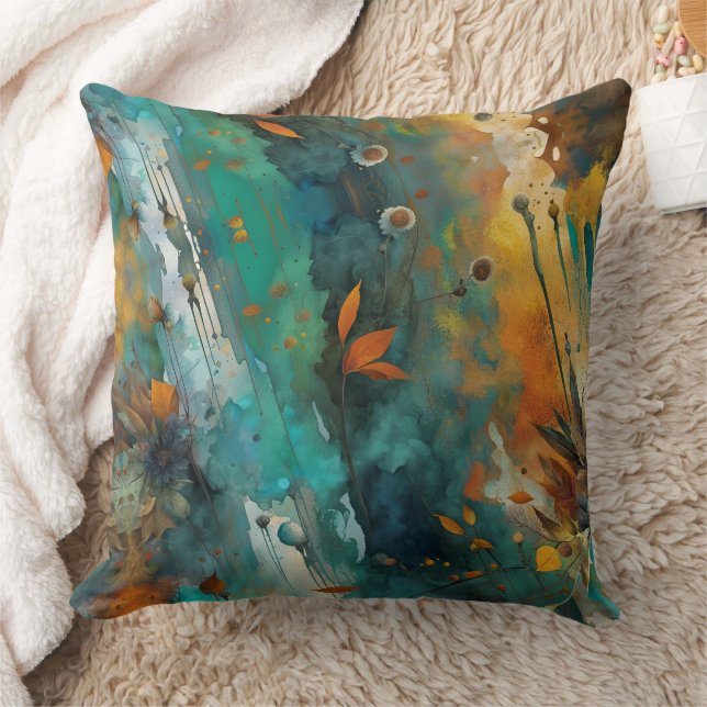 Herfst oogstverf Blauwgroen Rust Gold Abstract Kussen (Deken)