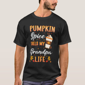 Herfst Opa Pumpkin Spice Latte Herfstbladeren Gra T-shirt