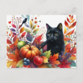 Herfst Oranje bladeren en zwarte kat Briefkaart (Voorkant)