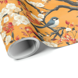 Herfst Oranje Bloem Vogels Chinoiserie Cadeaupapier