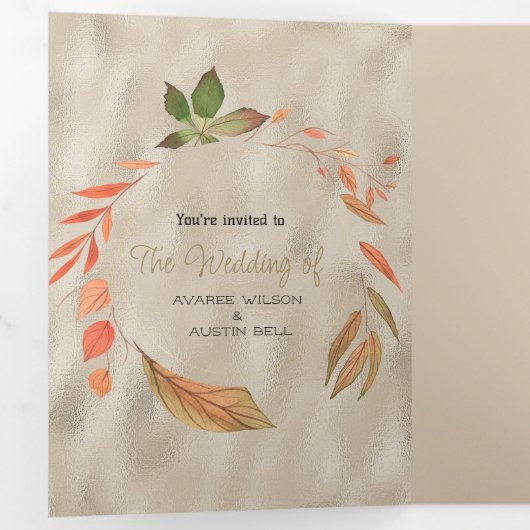 Herfst Oranje en gele bladeren Drieluik Uitnodiging (Binnenzijde eerst)